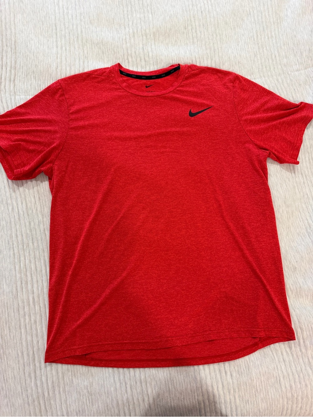 Nike Red Short-Sleeve Athletic Tee with Black Swoosh